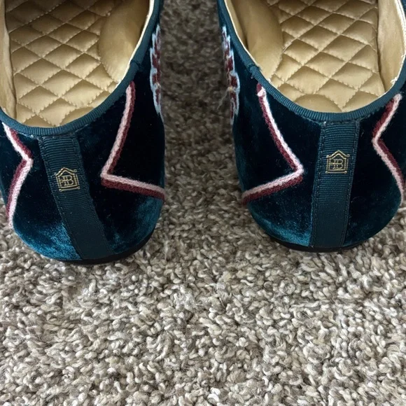 Sale!!! Birdies Women’s Azure Velvet Loafers with Floral Embroidery Size 9 - Picture 4 of 10